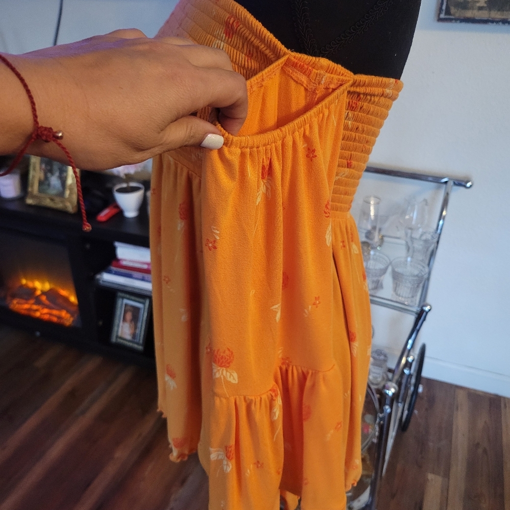 FREE PEOPLE Lana Off The Shoulder Bell Sleeves Orange Smocked Tunic NWTS Size XS - Picture 10 of 13
